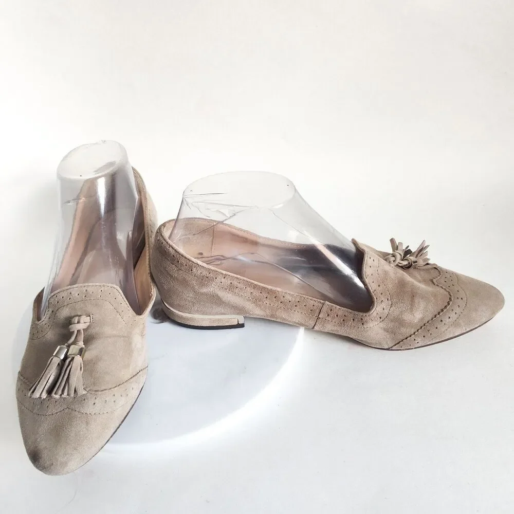 Vince Camuto Rizell Beige Suede Leather Pointed Toe Slip On Loafers Flats Size 8